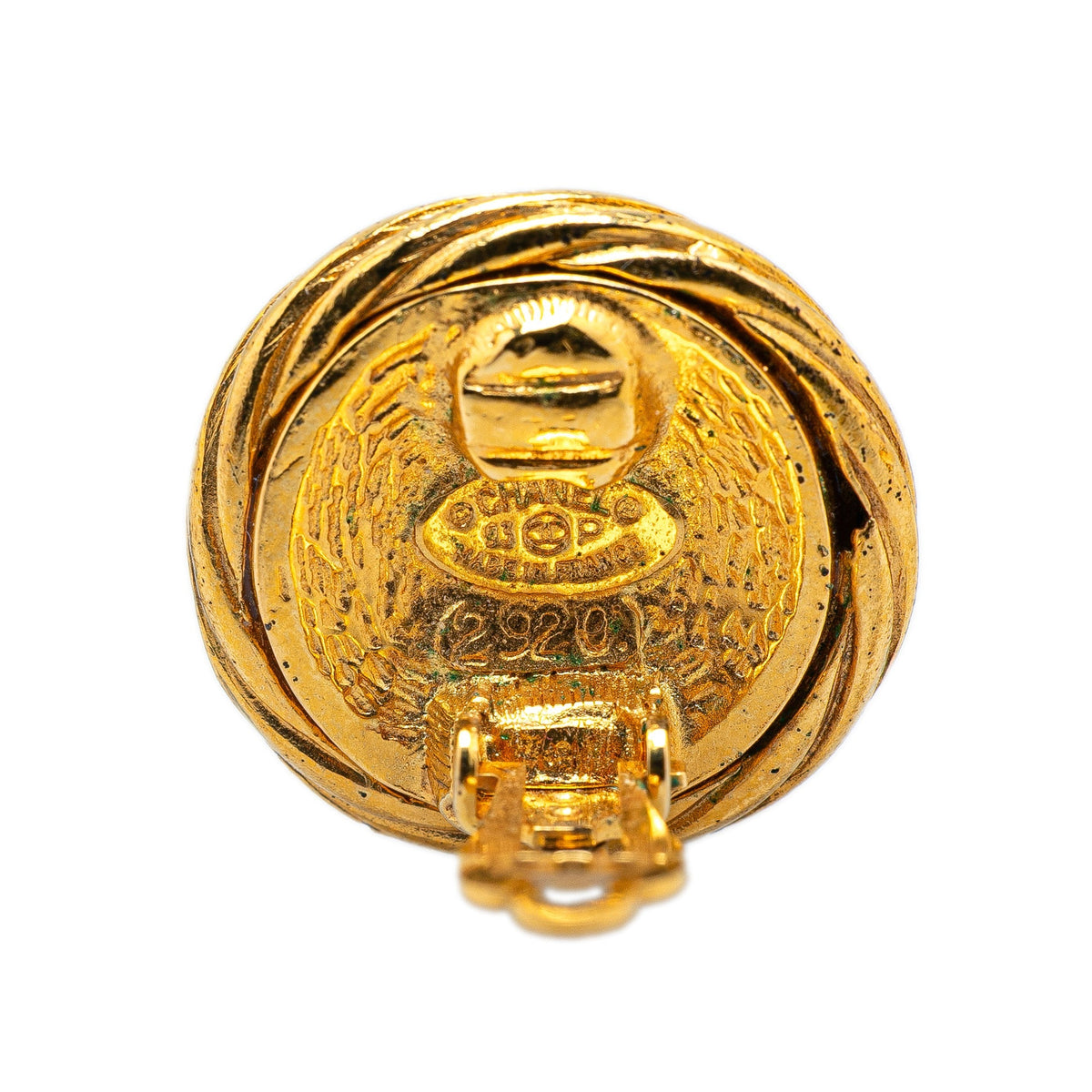 Gold Chanel Gold Plated CC Round Clip on Earrings