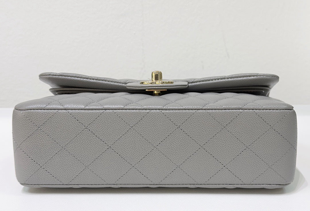 Chanel Small Caviar Quilted Double Flap Grey LGHW