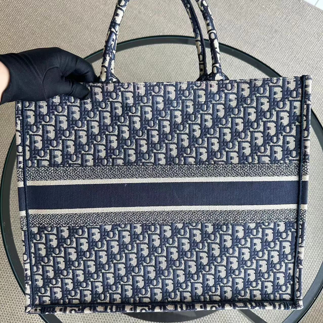 Dior Book Tote - Large Canvas Monogram Dark Blue