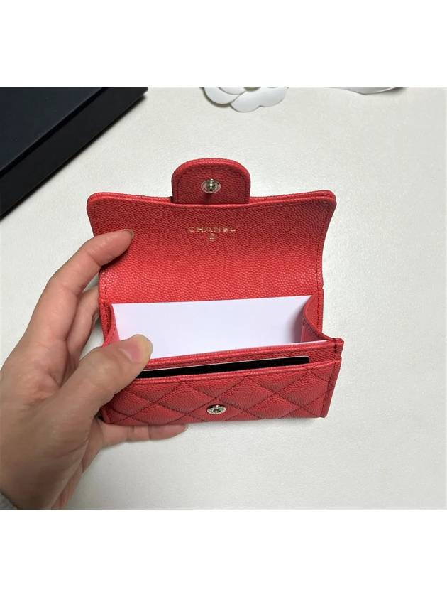 Classic Gold Logo Caviar Card Wallet Red Chanel