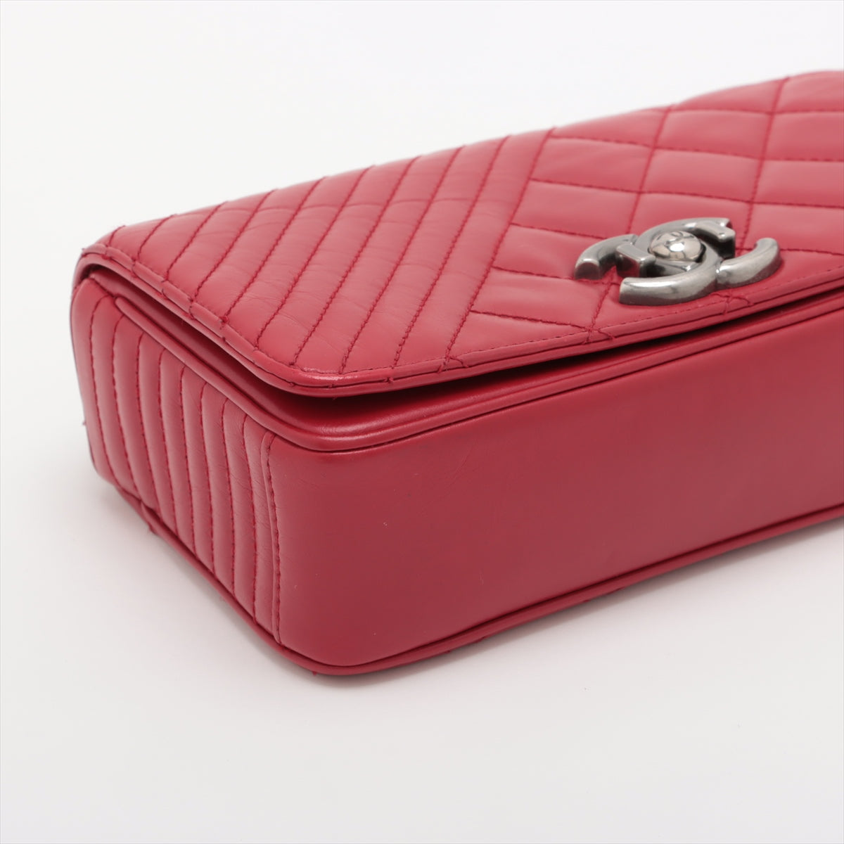 Chanel Cocoboy Leather Single Flap Double Chain Bag Red Silver G 20th
