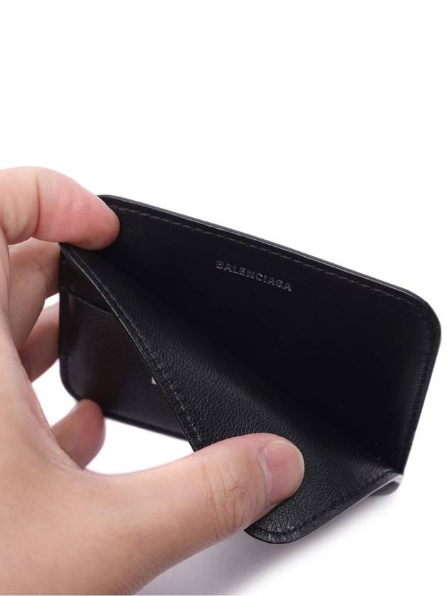 Luxury Balenciaga White Logo 3-Fold Card Wallet Black