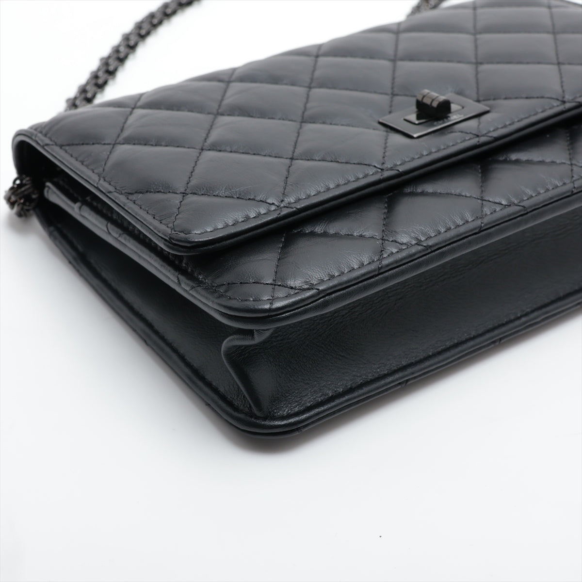 Chanel 2.55 Vintage Chain Wallet Black Black G