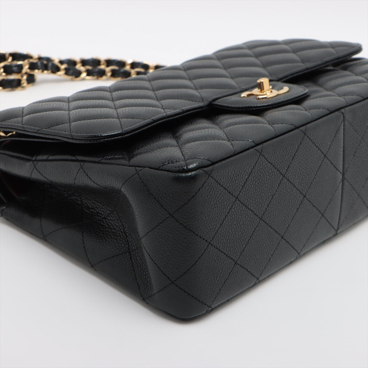 CHANEL DECAMATRASSE 30 Caviar S Double Flap Double Chain Bag Black G 15th A58600