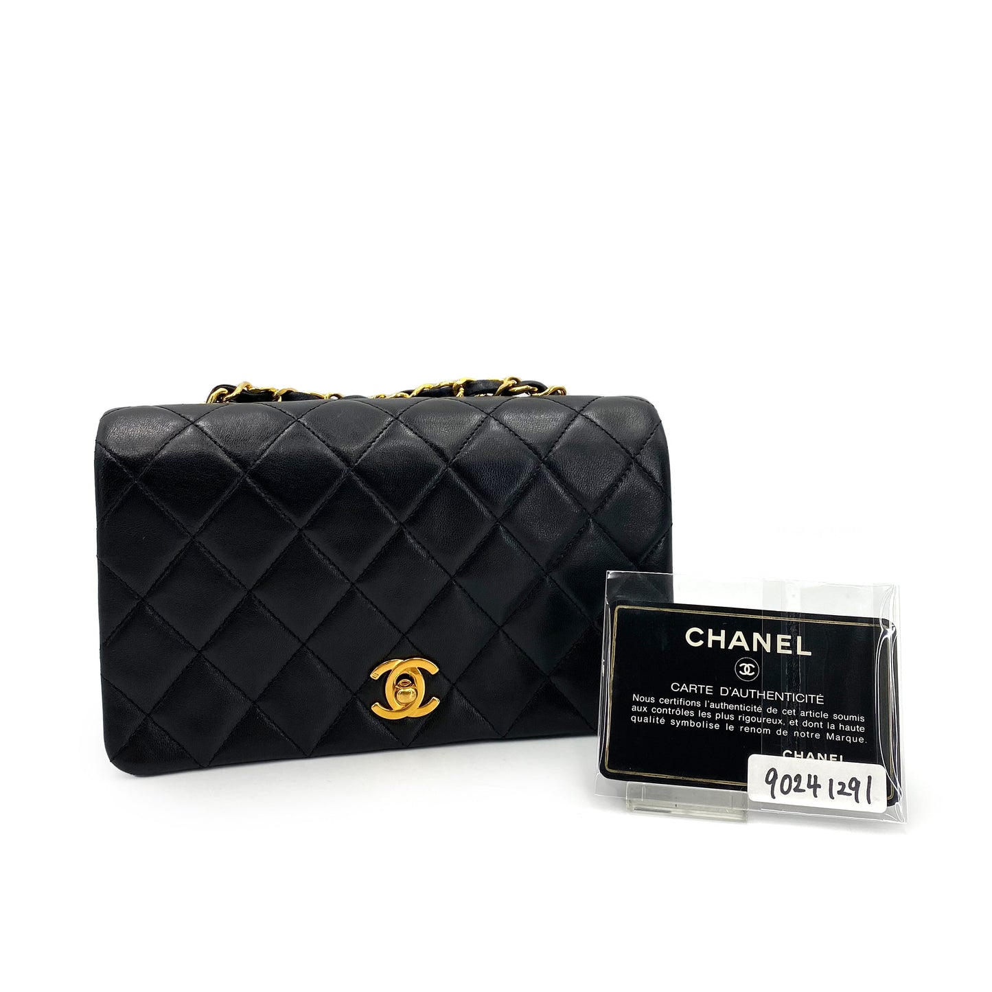 CHANEL VINTAGE MINI FULL FLAP CHAIN SHOULDER BAG BLACK LAMB SKIN 90241291