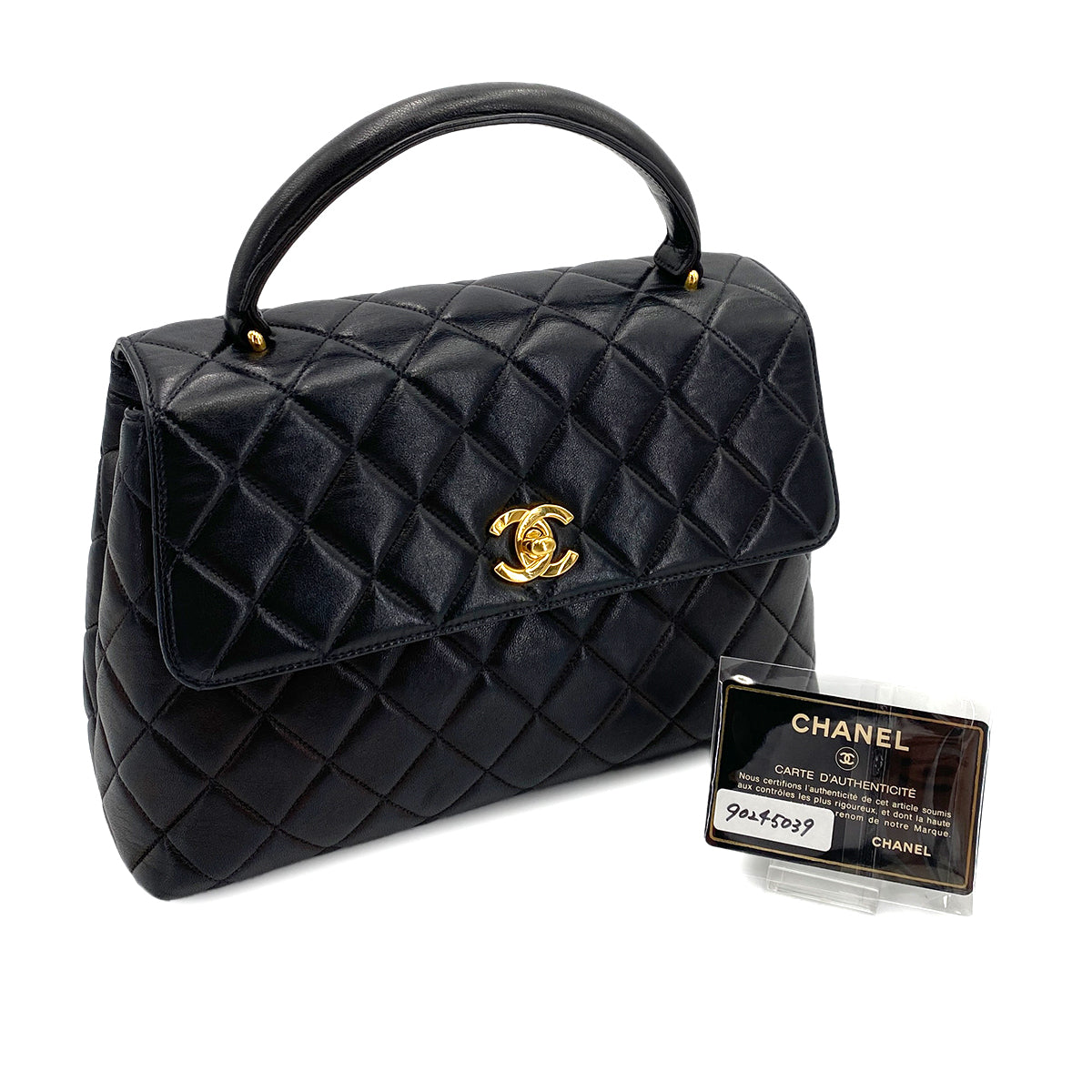 CHANEL VINTAGE MATELASSE HAND BAG BLACK LAMB SKIN 90245039