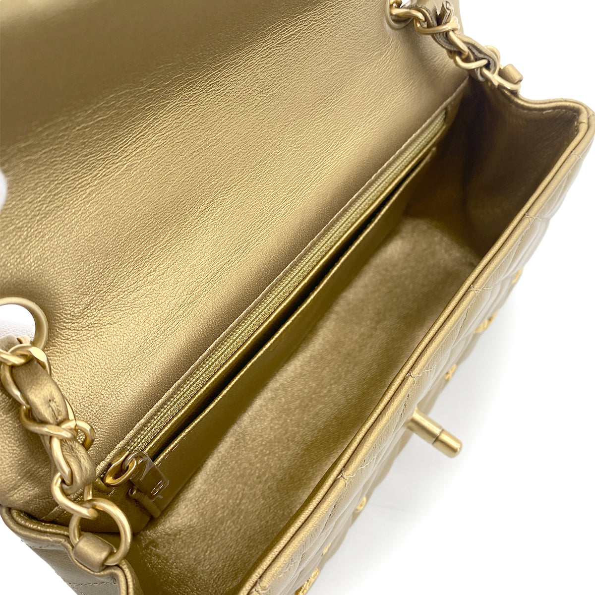 CHANEL MINI MATELASSE EGYPT CHARM CHAIN SHOULDER BAG GOLD LAMB SKIN 90266135