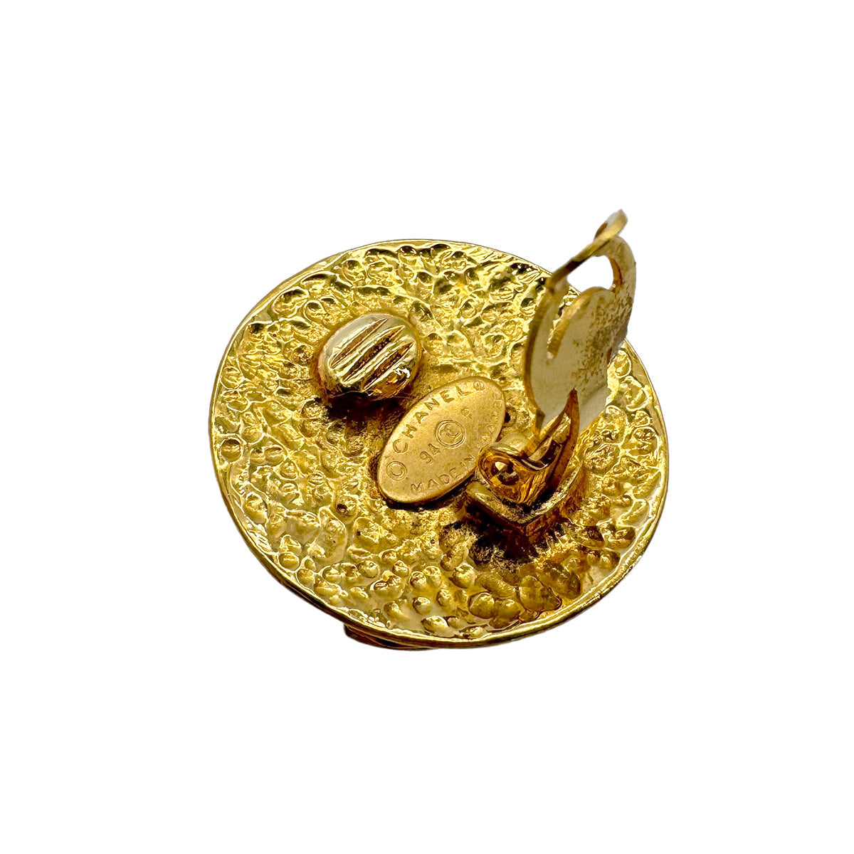 CHANEL VINTAGE EARRINGS ROUND COCOMARK GOLD ACCESSORY 94P 90270334