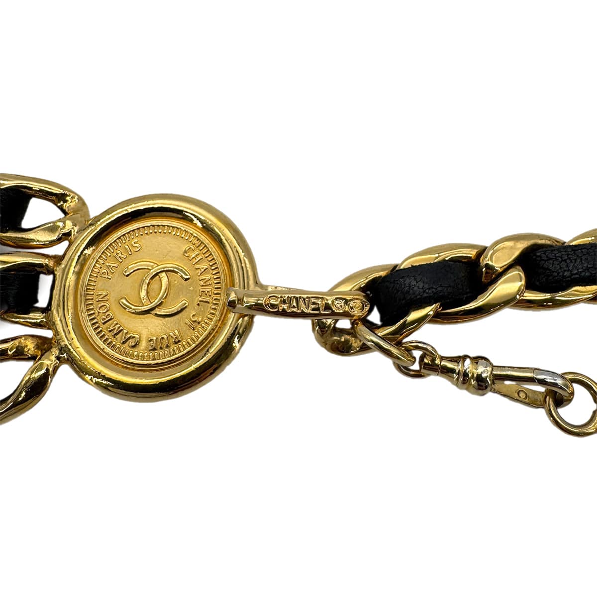CHANEL VINTAGE CHAIN BELT LEATHER COCOMARK COIN ACCESSORY 90271883