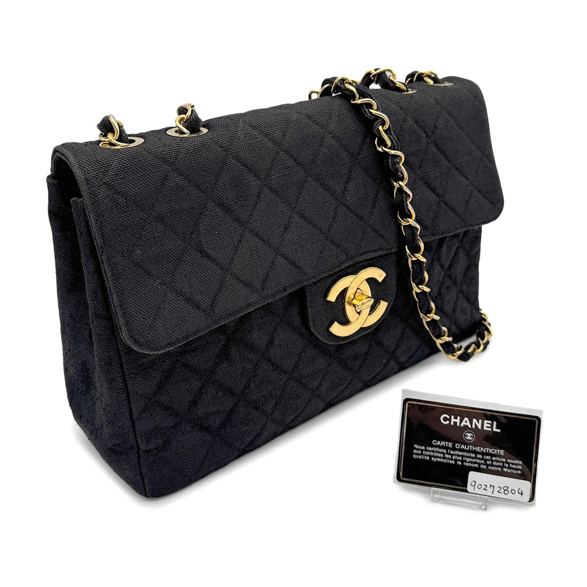 CHANEL VINTAGE MAXI MATELASSE CHAIN SHOULDER BAG BLACK LINEN 90272804