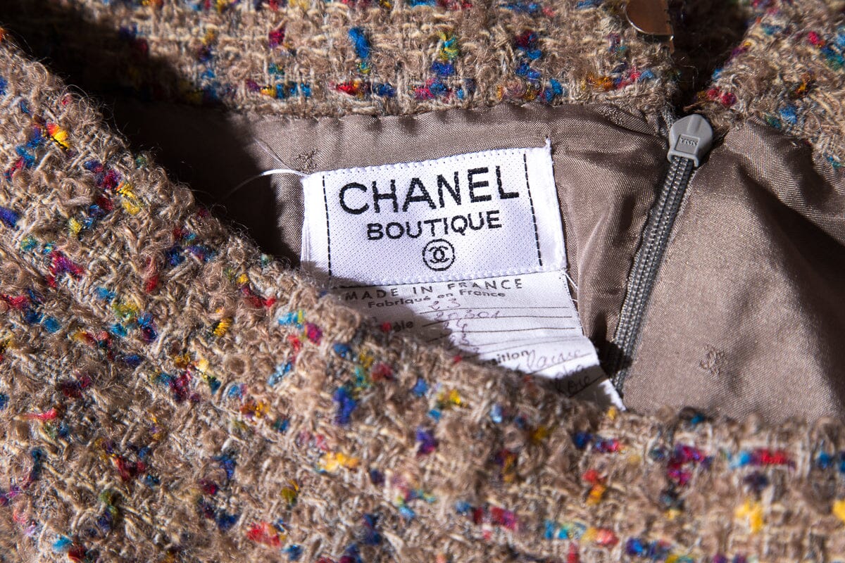 Chanel Vintage Tan & Multi Tweed Skirt SZ 36