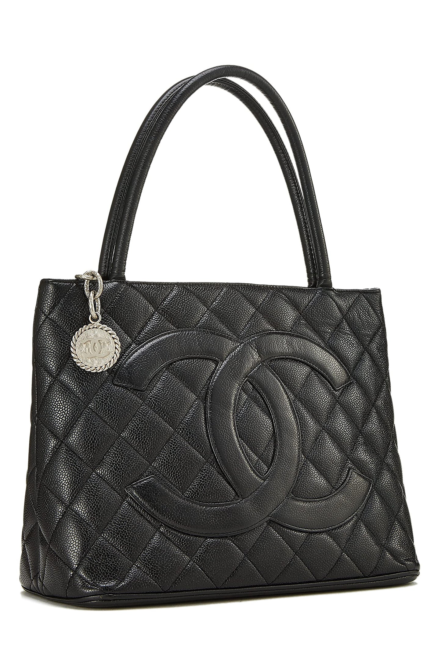 Chanel, Black Quilted Caviar Medallion Tote, Black