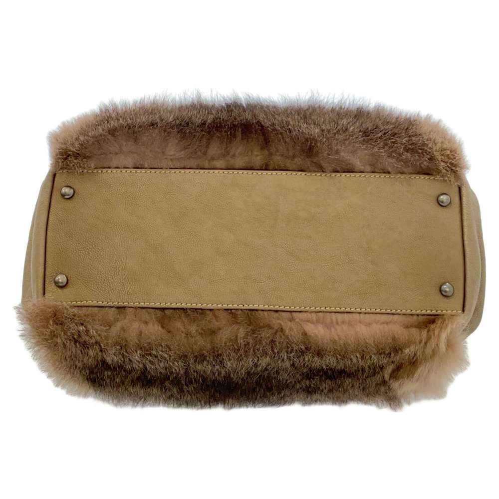 CHANEL Fur Handbag Brown/Gold Leather Fur