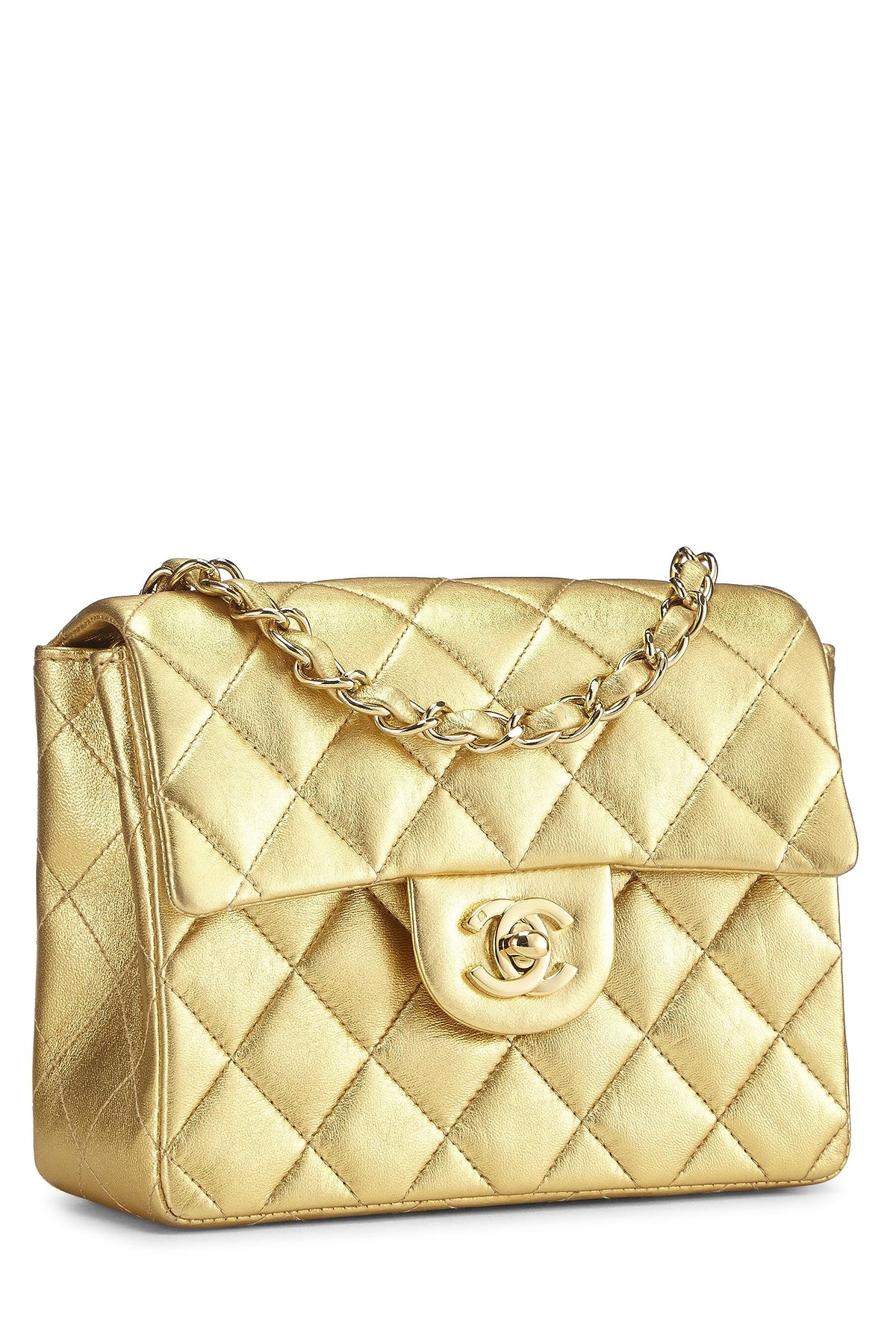 Chanel, Gold Quilted Lambskin Square Flap Bag, Gold