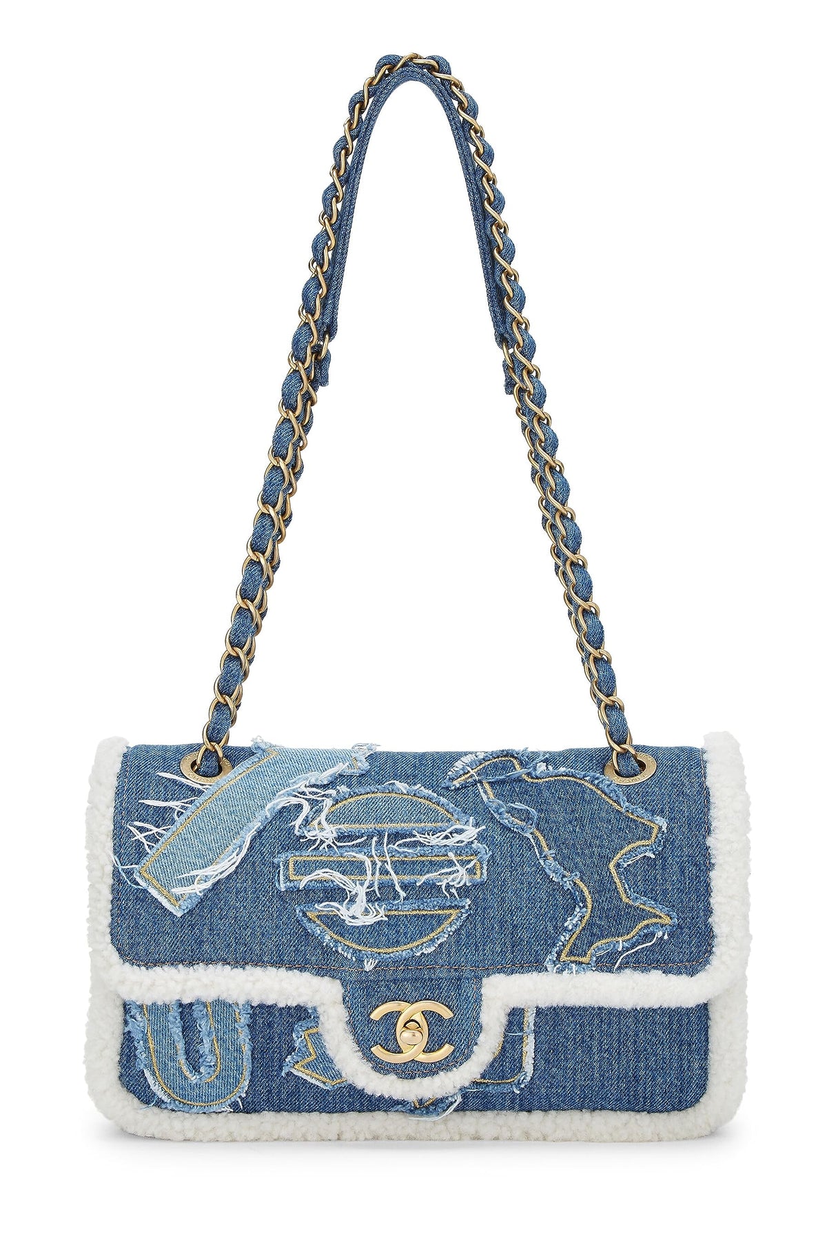 Chanel, Paris-Egypt Blue Denim & Shearling Hieroglyph Flap Medium, Blue