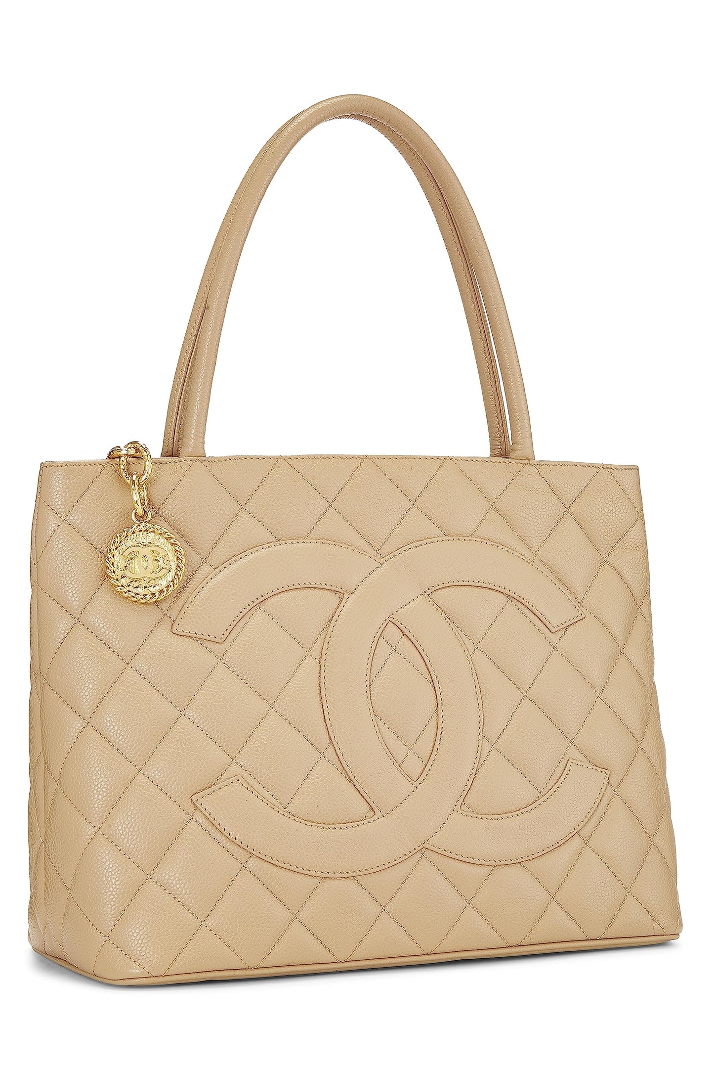 Chanel, Beige Quilted Caviar Medallion Tote, Beige