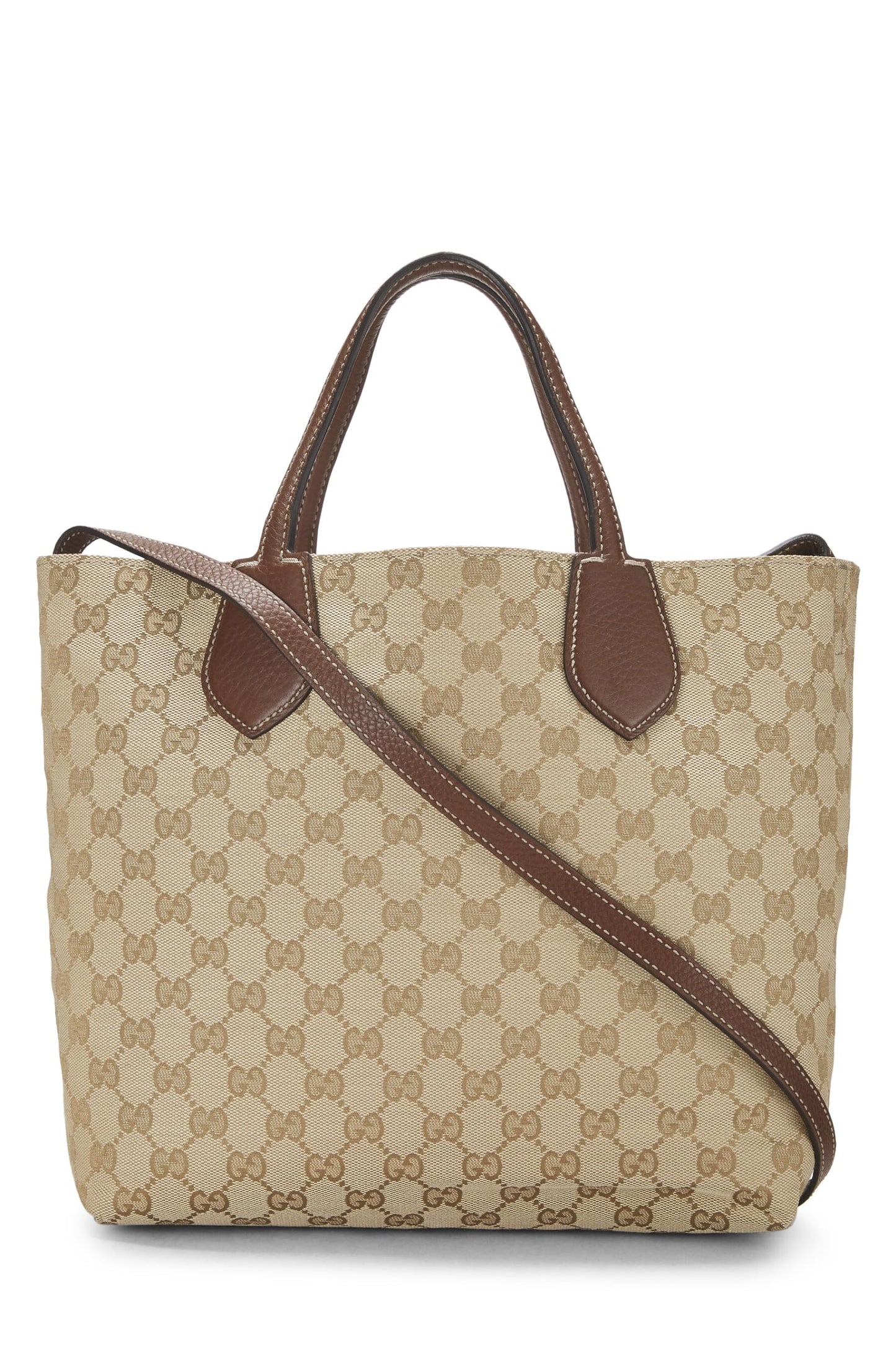 Gucci, Original GG Canvas & Brown Leather Reversible Tote Small, Brown