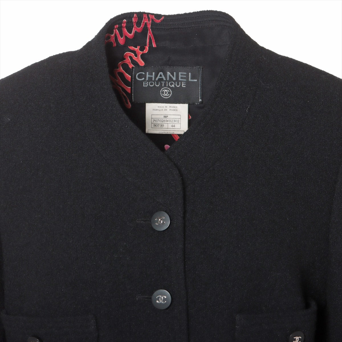 Chanel Coco Button 96P Wool 44 Black P07026W02302