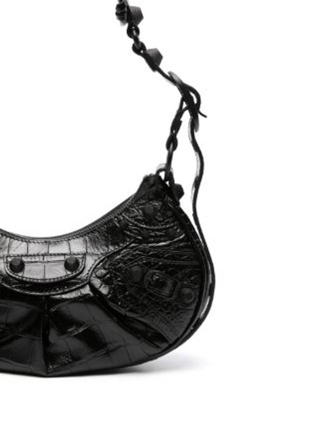 Luxury Balenciaga Le Cagole XS Crocodile Leather Shoulder Bag Matte Black