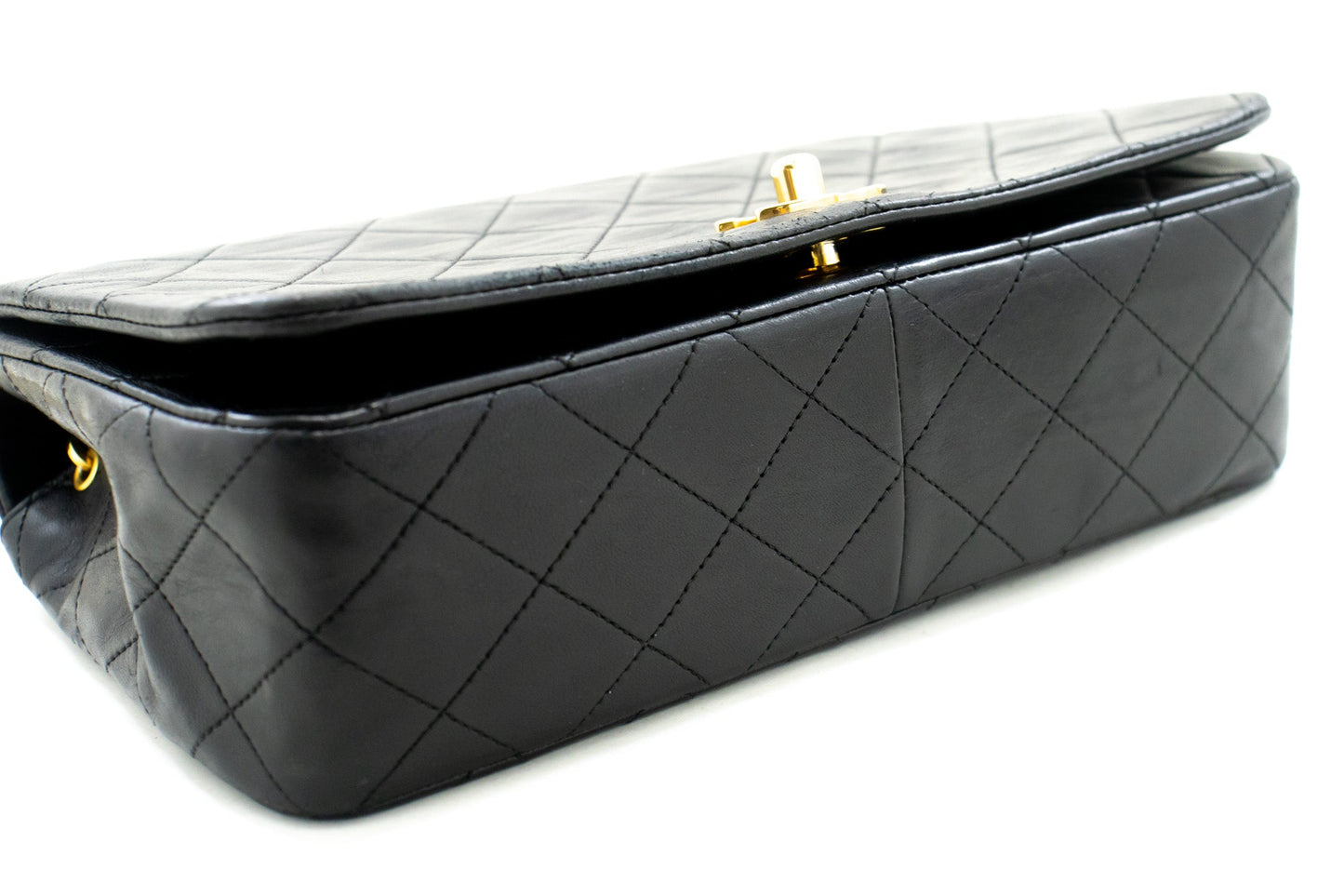 CHANEL Full Flap Chain Shoulder Bag Clutch Black Quilted Lambskin
