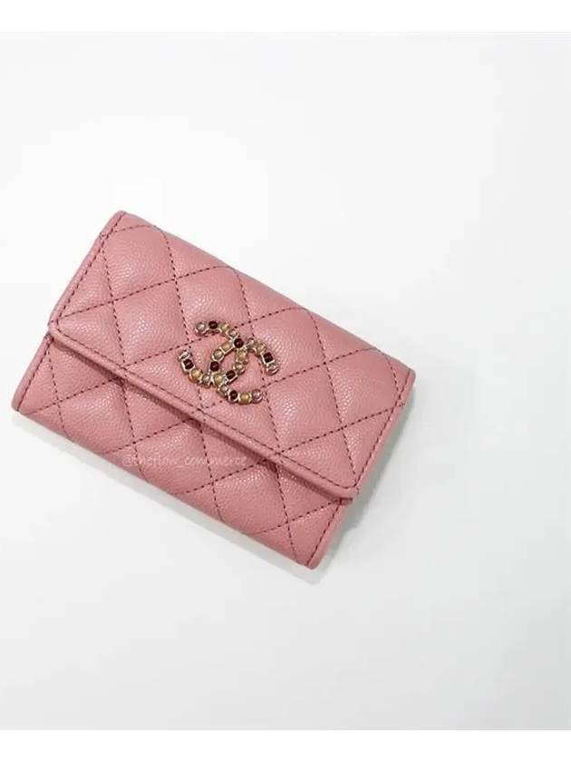 CC Logo Caviar Leather Card Wallet Pink Chanel