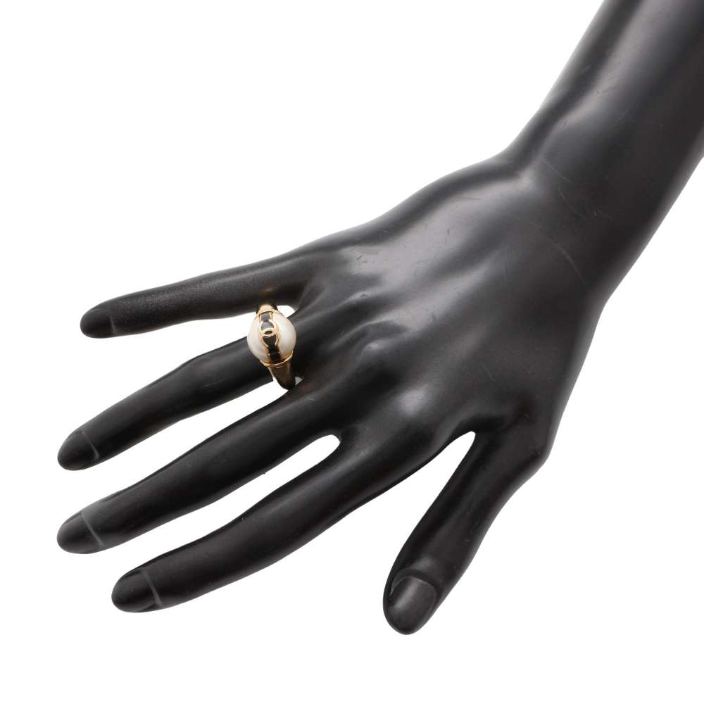 CHANEL CC Logo Pearl Ring Size 53 ABD289 Metal Faux Pearl