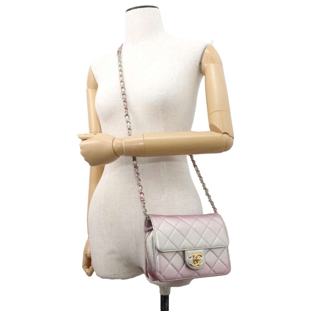 CHANEL Gradation Matelasse ChainShoulder MetalicPink/MetalicSilver AS3002 Lambskin