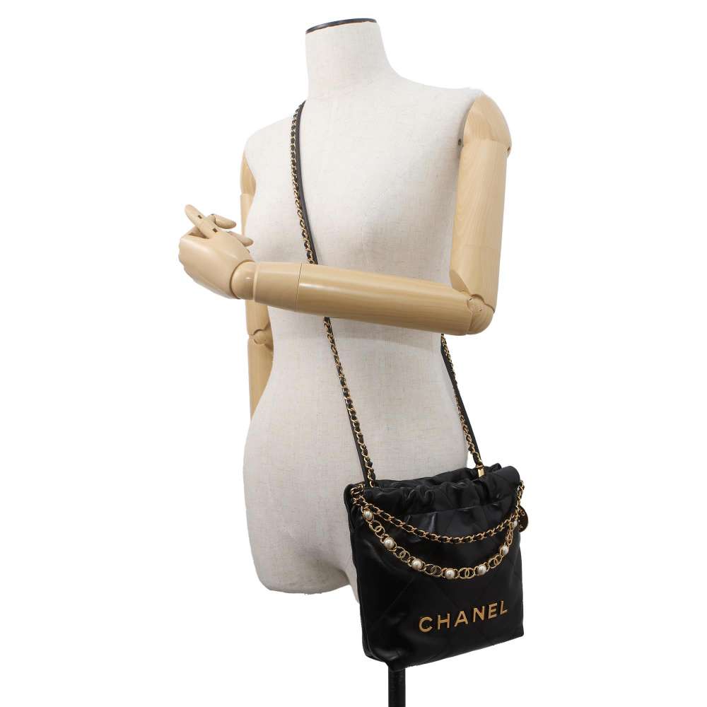 CHANEL CHANEL 22 Pearl 2wayHandbag Black AS3980 Shiny Calf Leather Size Mini