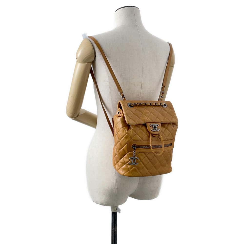 CHANEL Matelasse CC Logo Chain Backpack Brown A92961 Calf Leather