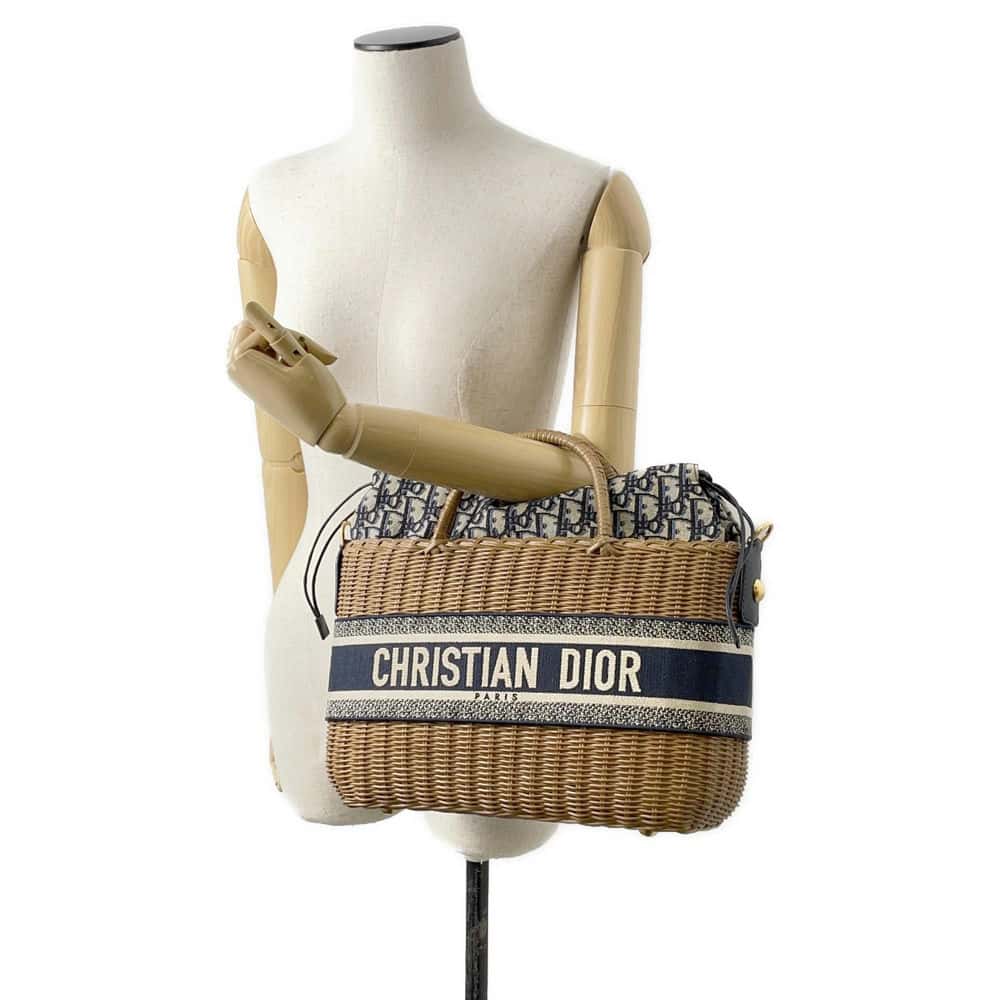 Dior Oblique Wicker Basket Bag Navy/Brown M7601CMVO Rattan Canvas