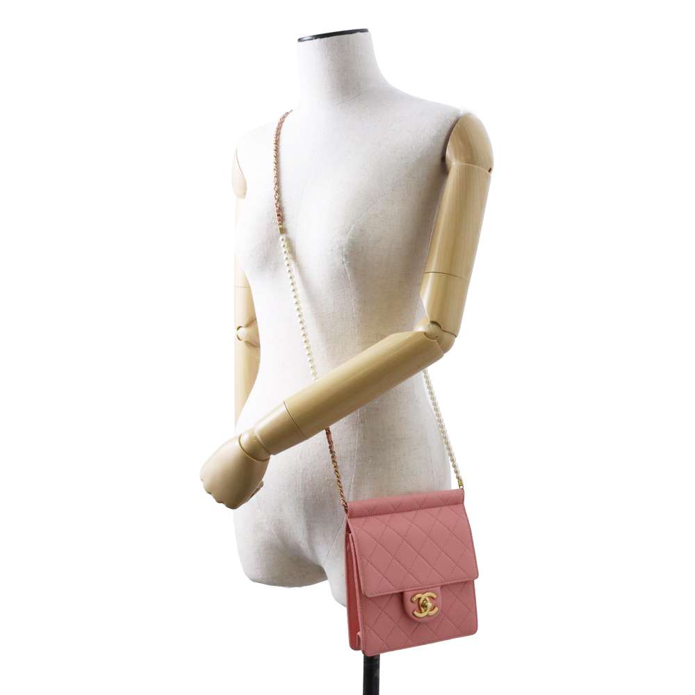 CHANEL Faux Pearl ChainShoulder Pink AS0580 Lambskin