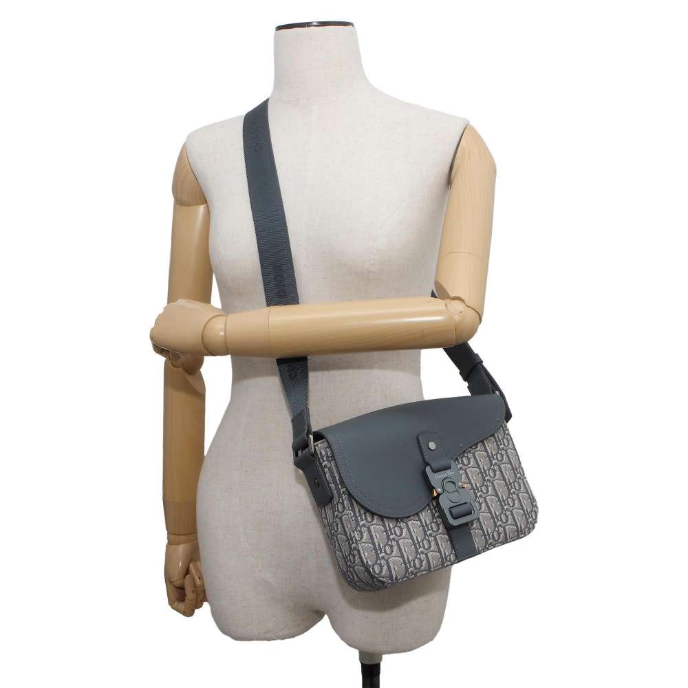 Dior Saddle flap messenger bag Gray 1ADPO049YKS Canvas Grained CalfLeather Size Small