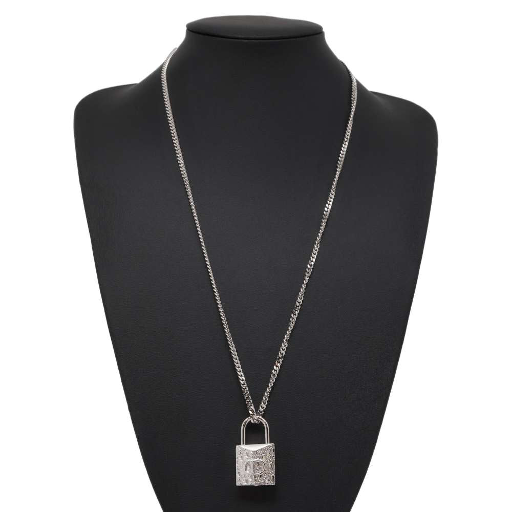 Dior Padlock Necklace Silver Metal