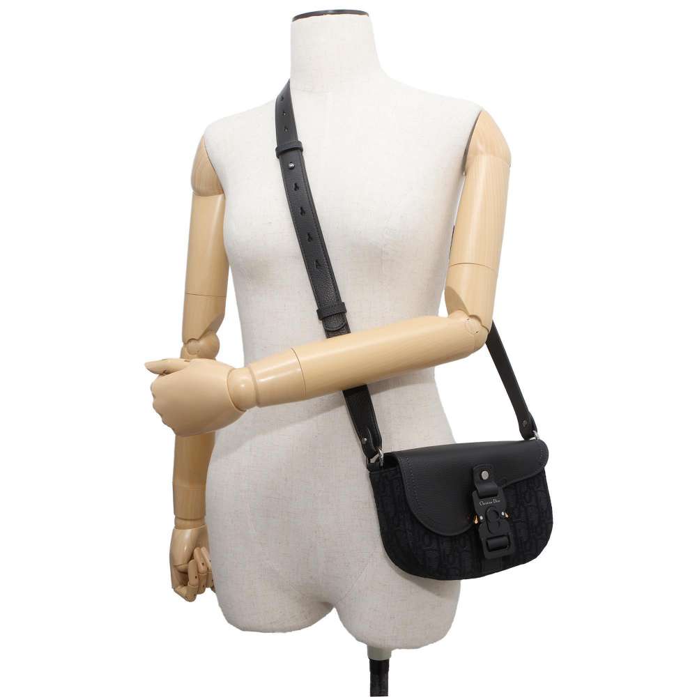 Dior Saddle flap messenger bag Black 2ADCA435YKS_H03E Canvas Grained CalfLeather Size Mini