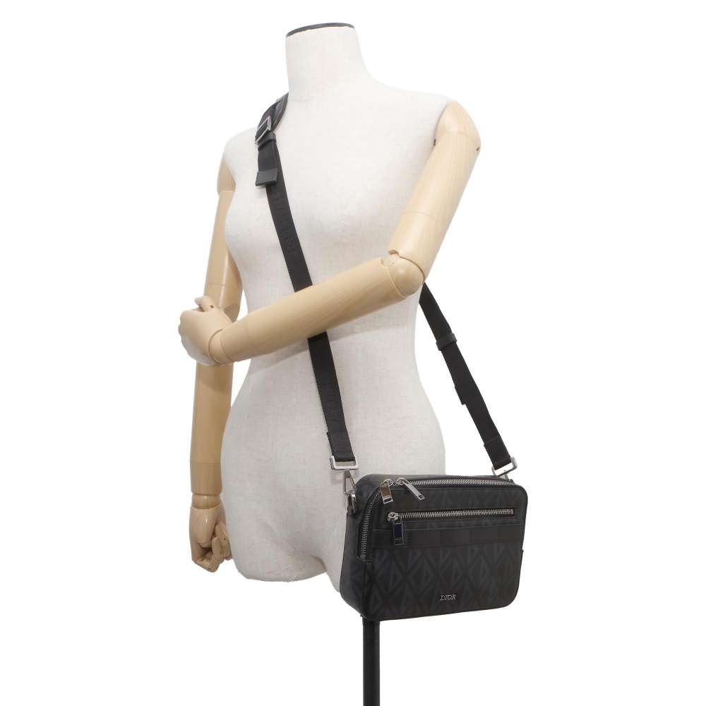 Dior CDDiamond Safari Shoulder Bag Gray 1ESPO206CDP PVC Coated Canvas Leather