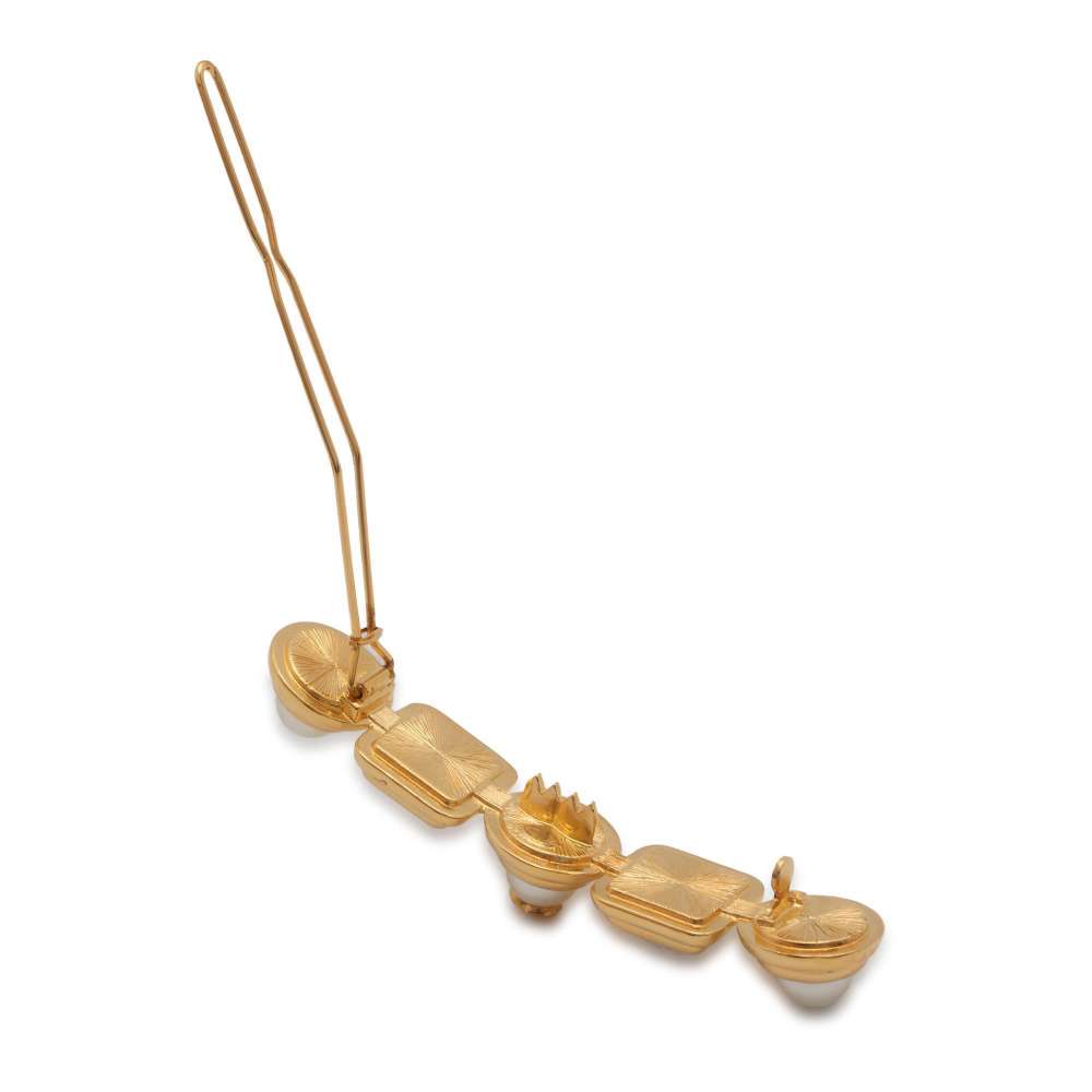 CHANEL Barrette CC Logo AB5166 Metal Faux Pearl Rhinestone Gold Plated