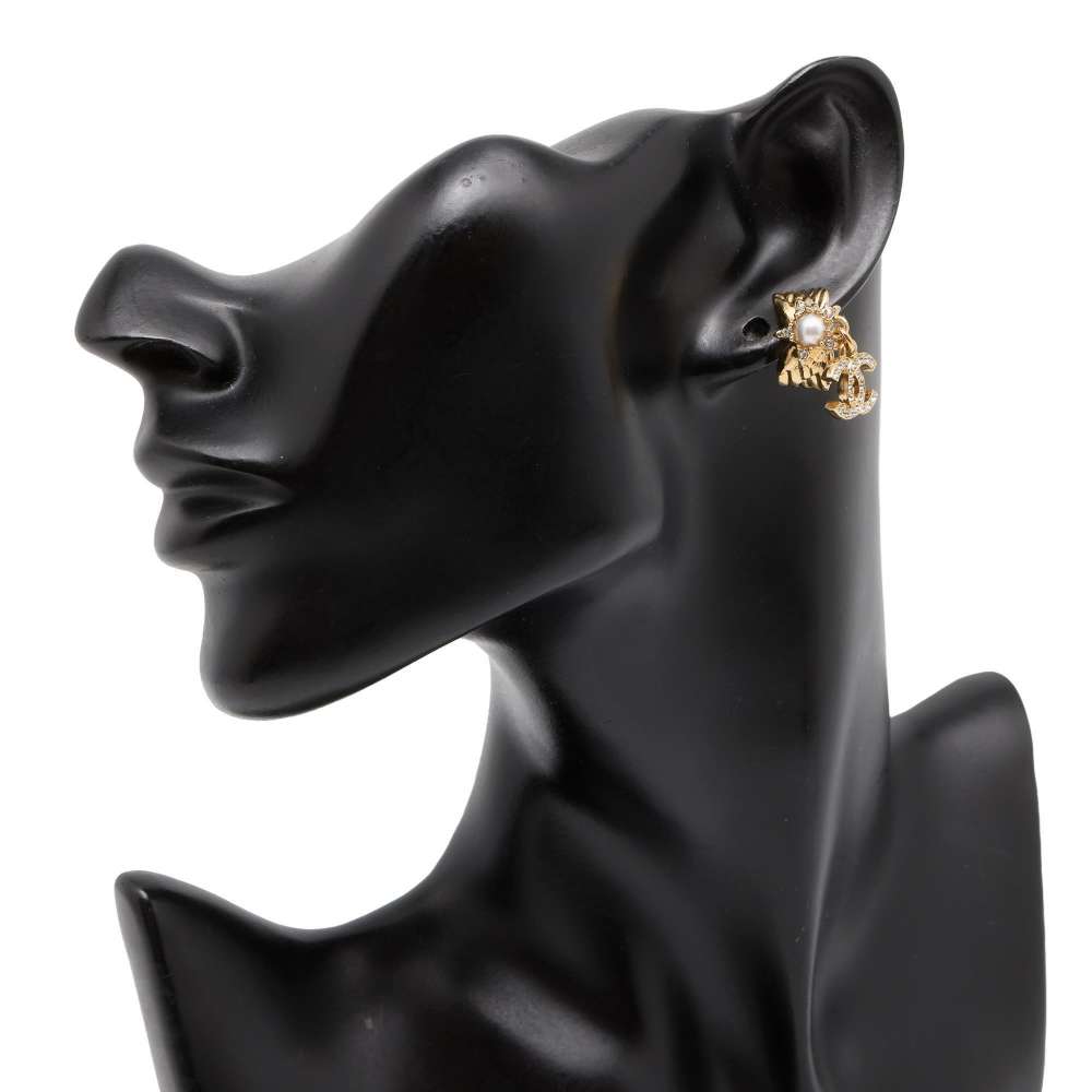 CHANEL CC logo earrings ABC658 Metal Rhinestone Faux Pearl