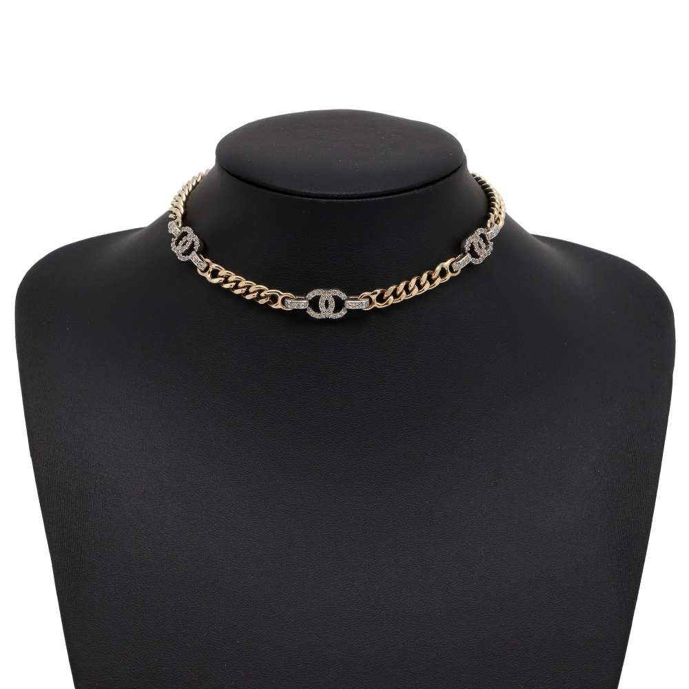 CHANEL CC Logo Necklace Gold/Silver Metal Light Stone
