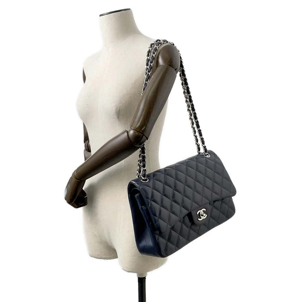 CHANEL Matelasse W Flap ChainShoulder Bag Navy A58600 Lambskin Size 30