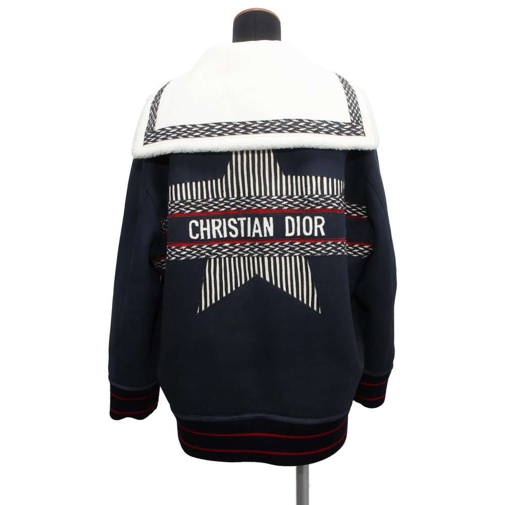 Dior Reversible Mouton Jacket Size 38 Navy/Red/White 248C40AL842 Lamb100% Wool 94% Nylon5% Elastine1%