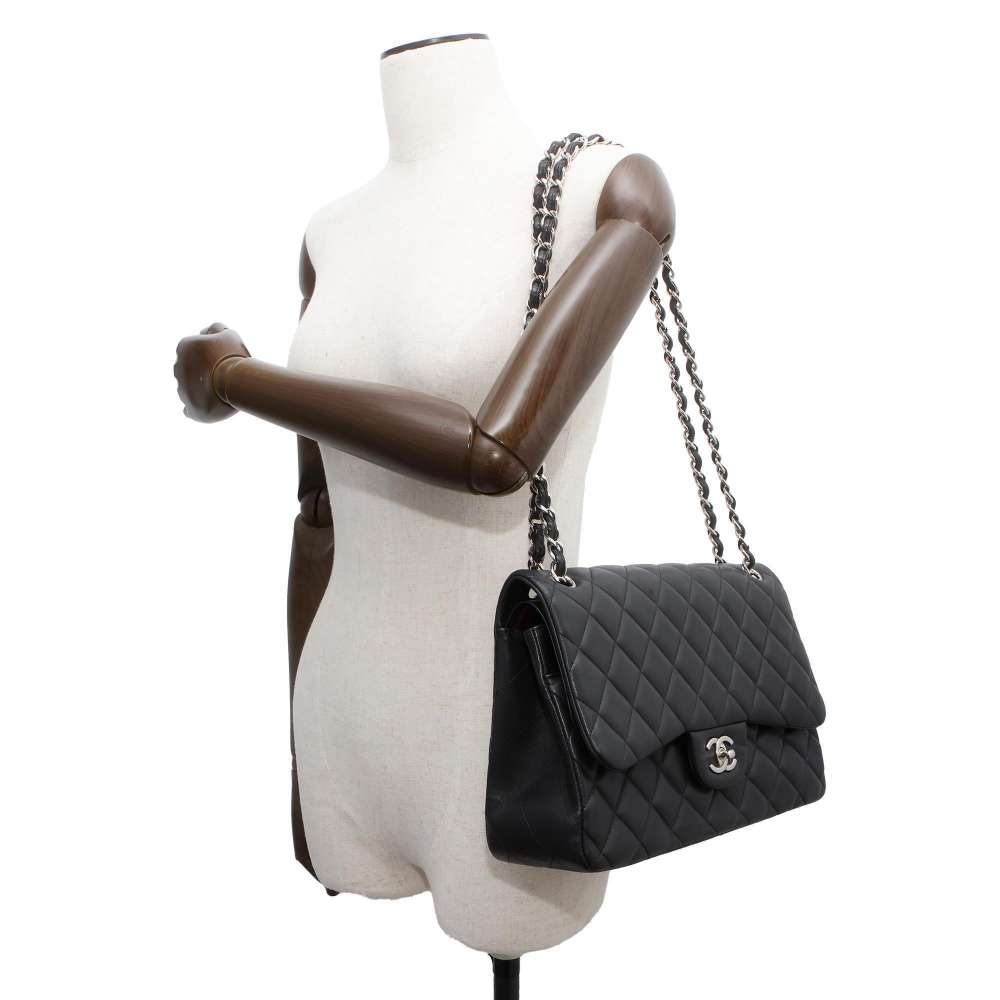 CHANEL Matelasse W Flap W Chain Shoulder Black A58600 Lambskin Size 30