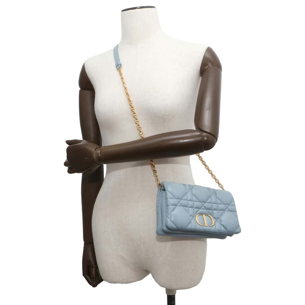 Dior Macrocannage Caro ChainShoulder Bag CloudBlue S5135UNGX Calf Leather Size Mini