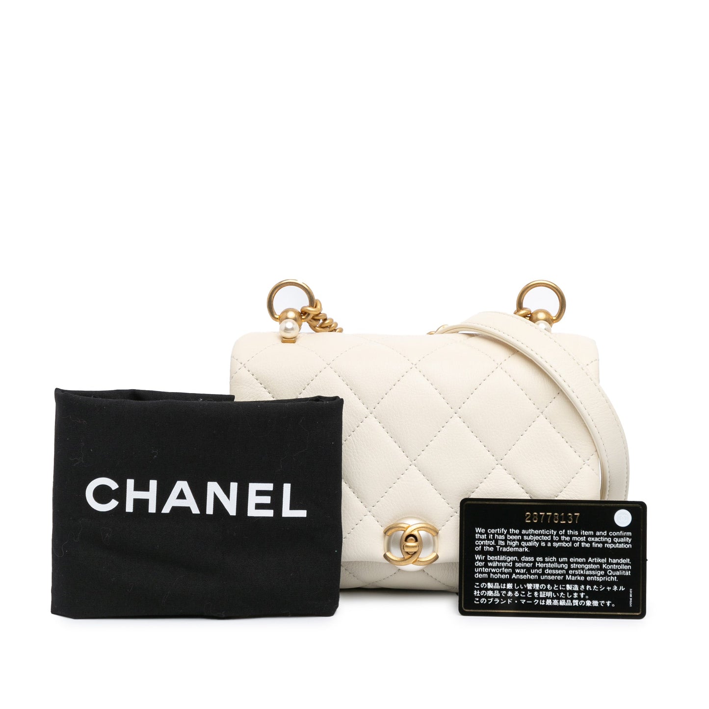 White Chanel Quilted Calfskin Pearl CC Accordion Flap Crossbody Bag