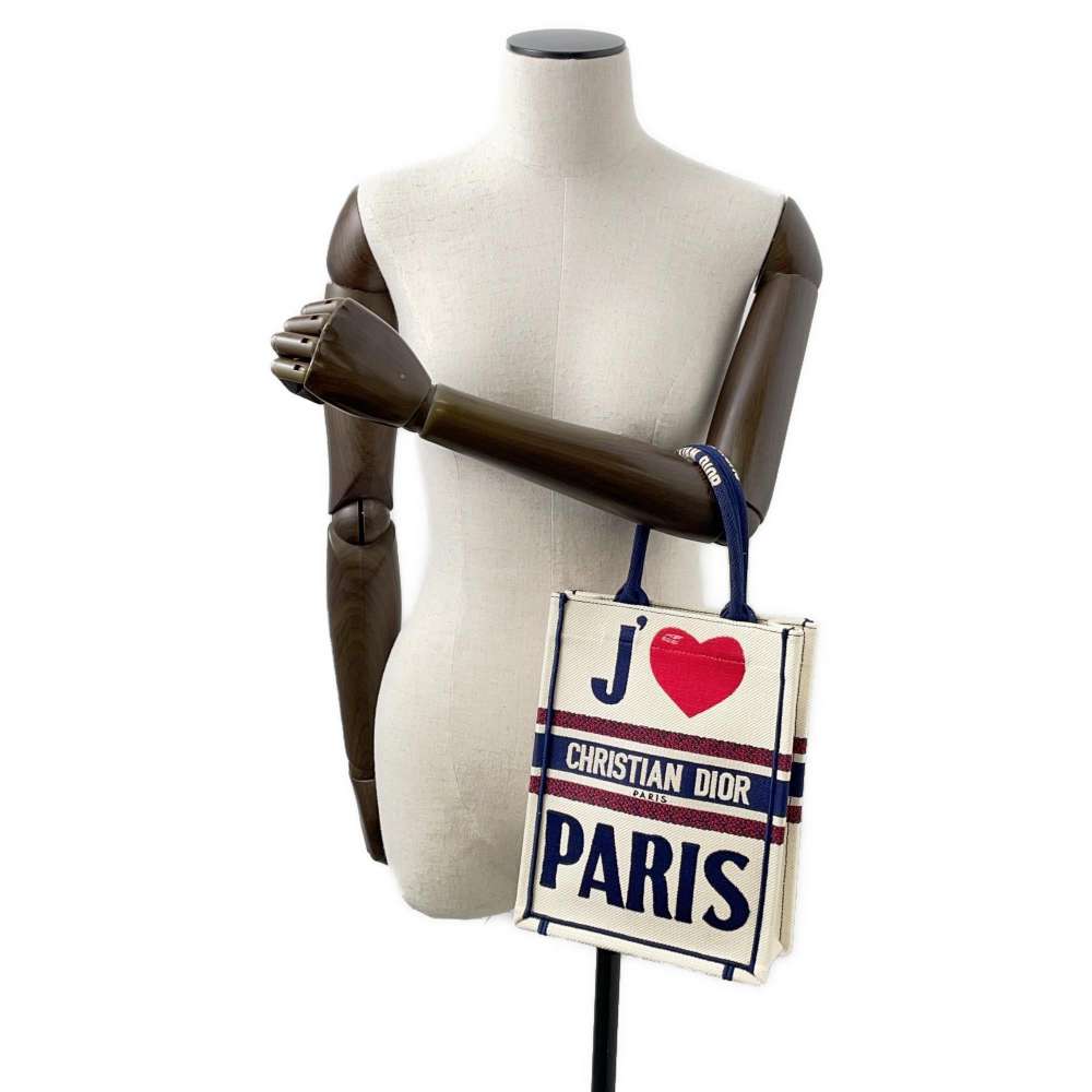 Dior book tote vertical Ivory/Navy/Red Canvas Size Mini