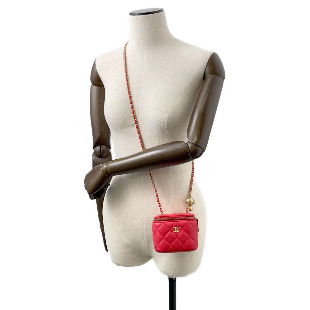 CHANEL Matelasse Vanity ChainShoulder Bag Red AP1447 Lambskin
