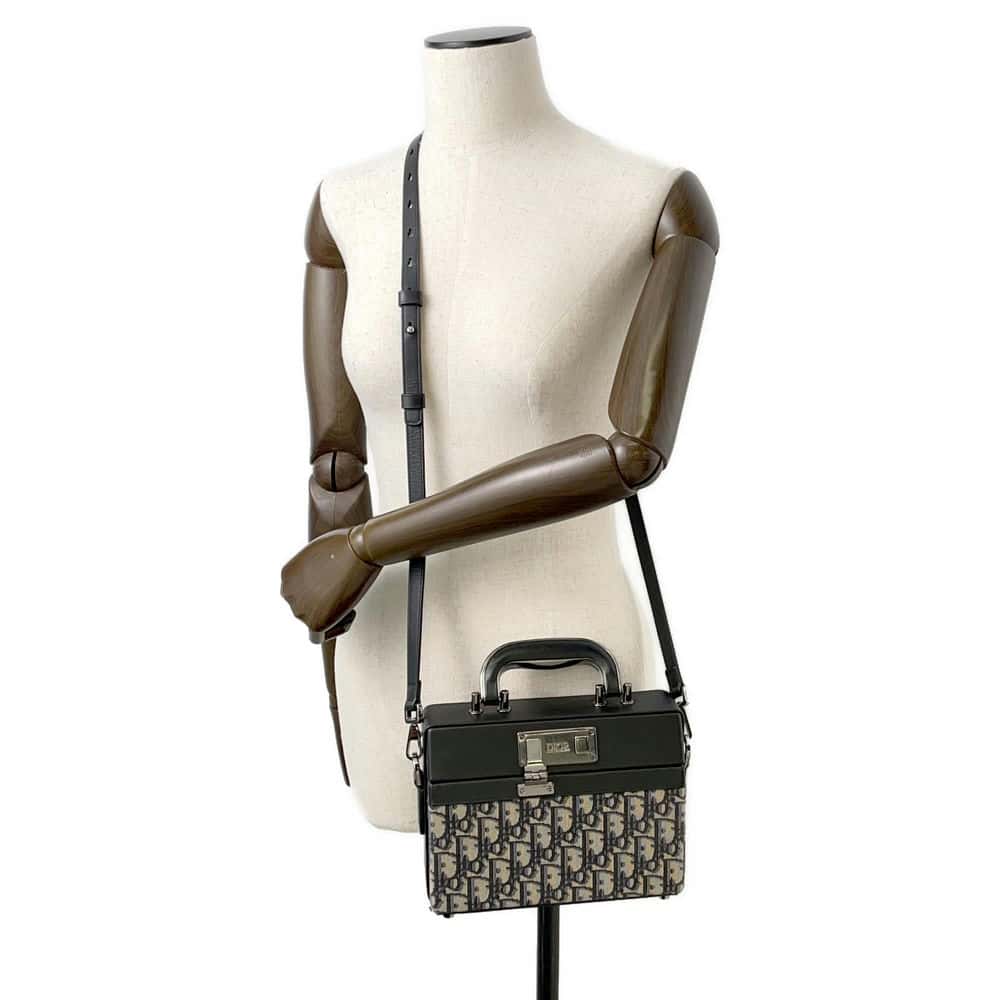 Dior Oblique Padlock Shoulder Bag Black/Navy 1LXP0119MCT Canvas Leather Size Mini
