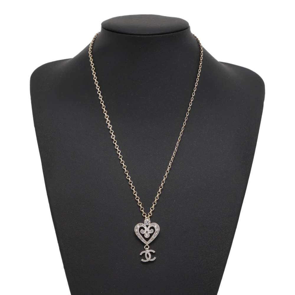 CHANEL CC Logo Heart Necklace Gold/Silver ABC145 Metal