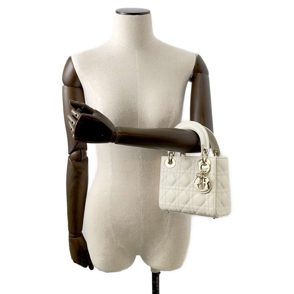 Dior Lady Dior Cannage 2WAY Handbag latté M0505ONGE Lambskin Size Mini