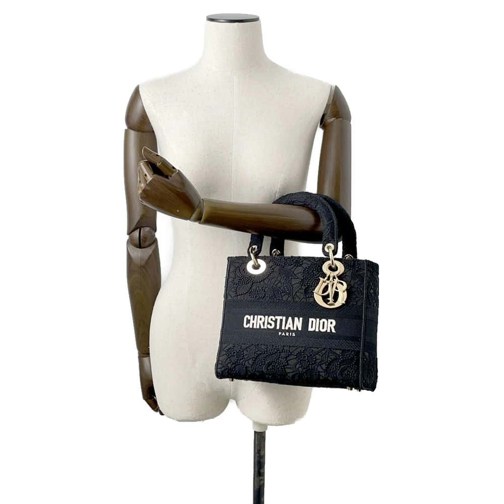 Dior Lady D-LITE 2WAY Handbag Black/White M0565OSEL_M911 Canvas Size Medium