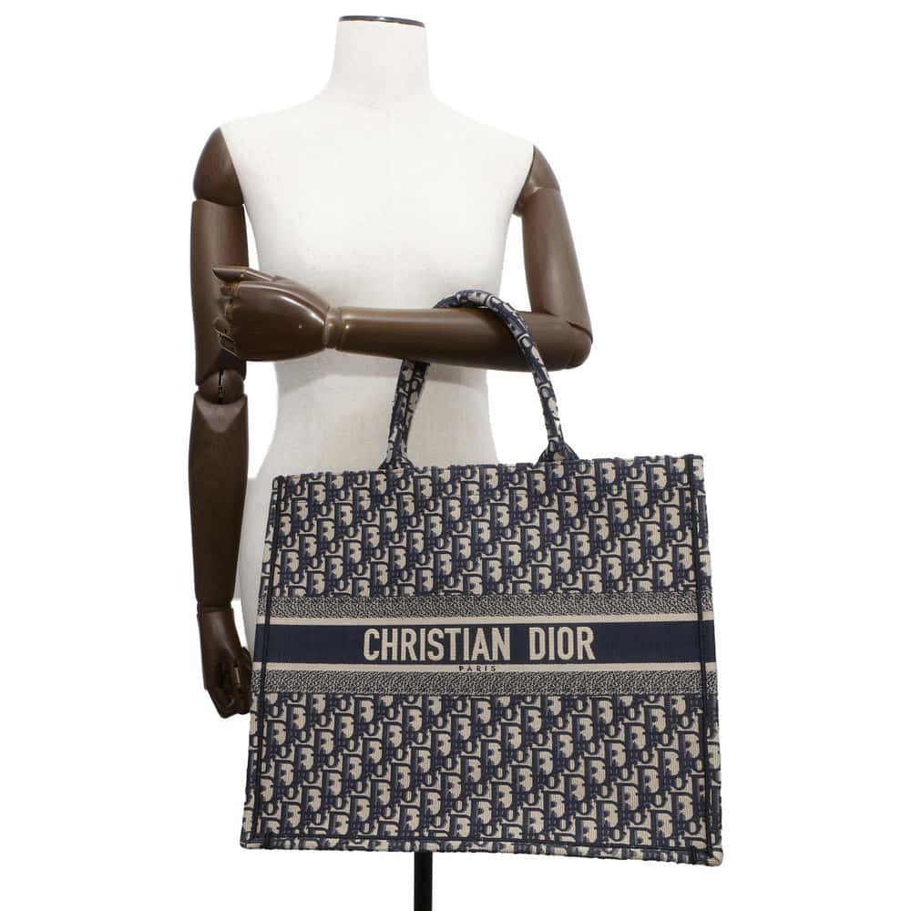 Dior Oblique Embroidery Book Tote Navy M1286ZRIW_M928 Canvas Size Large
